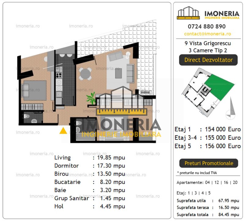 Grigorescu 9 Vista  Comision 0% - 5 min Metrou, 10 min IOR – Bloc nou