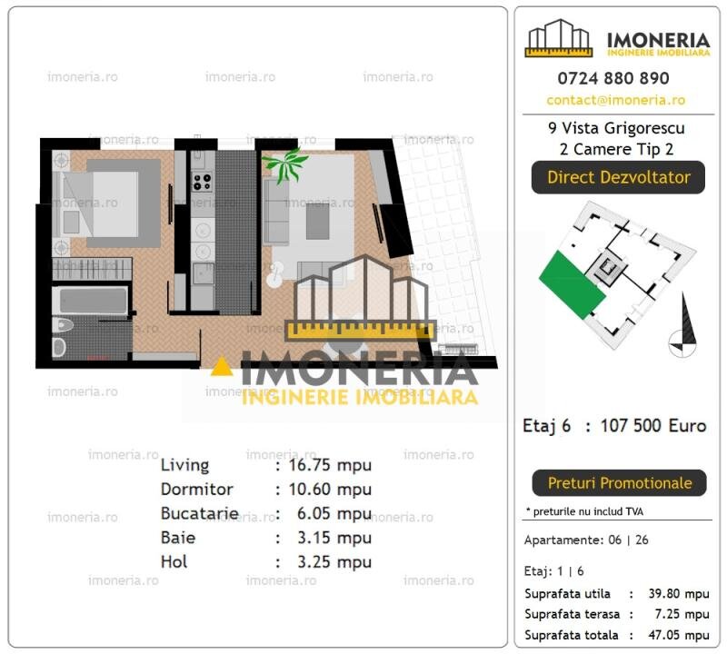 9 Vista Grigorescu, 0% comision, 2 camere cu view aerisit, pret promo mai 2026.