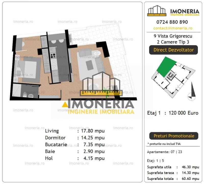 9 Vista Grigorescu, 0% comision, 2 camere cu view aerisit, pret promo mai 2026.
