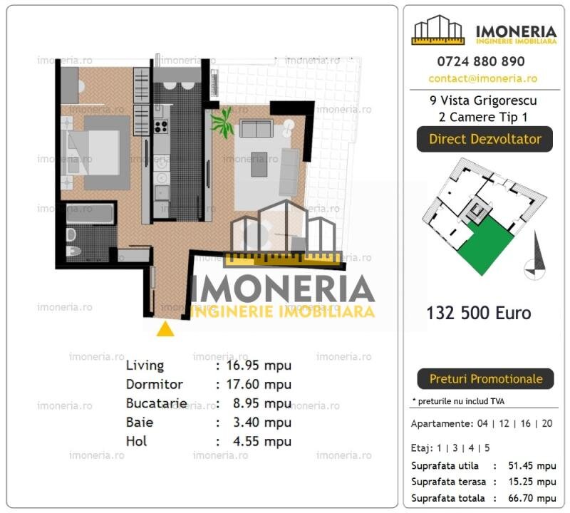 9 Vista Grigorescu, 0% comision, 2 camere cu view aerisit, pret promo mai 2026.